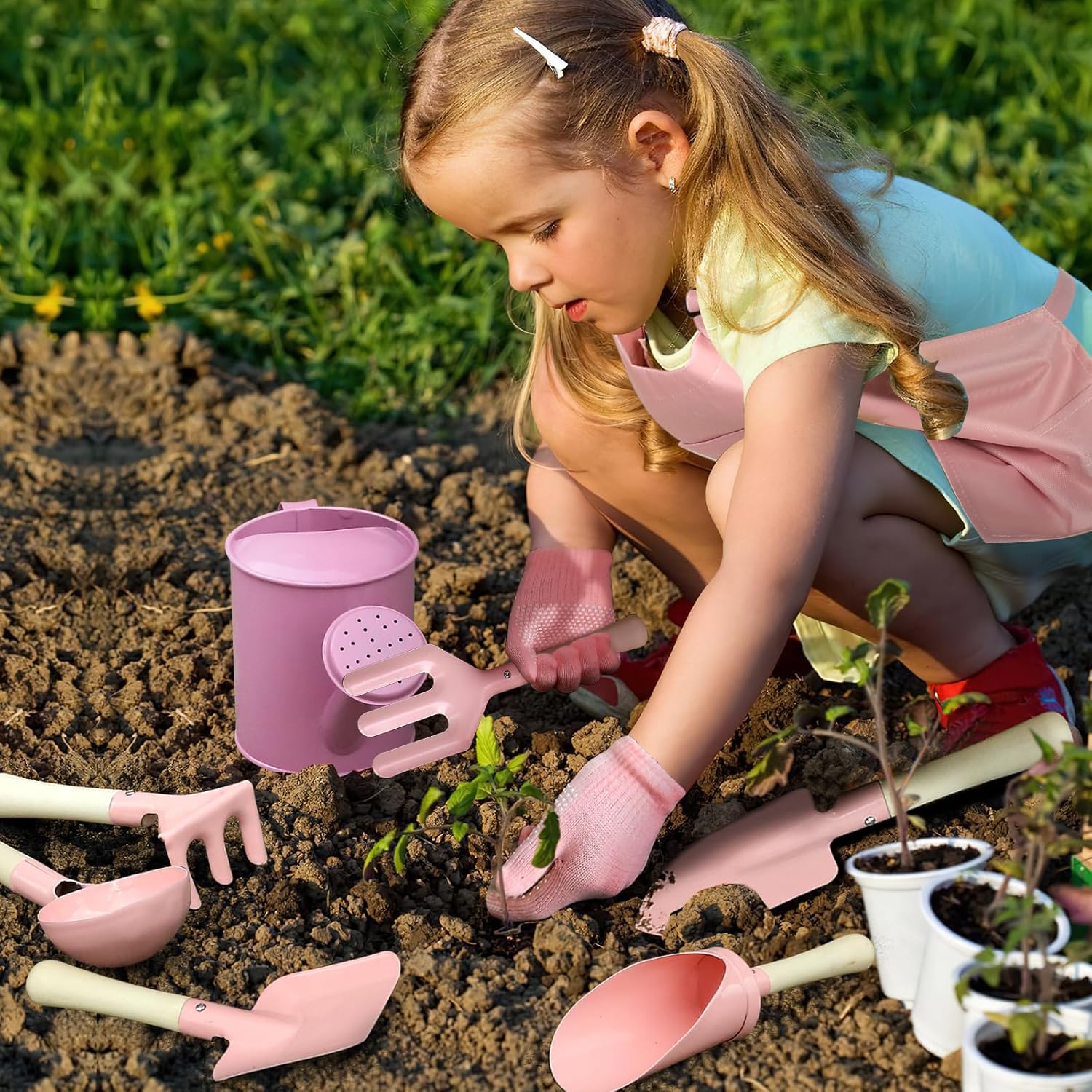Gardening Tools Kit For Kids - Conjunto de jardinagem infantil, 7 peças,