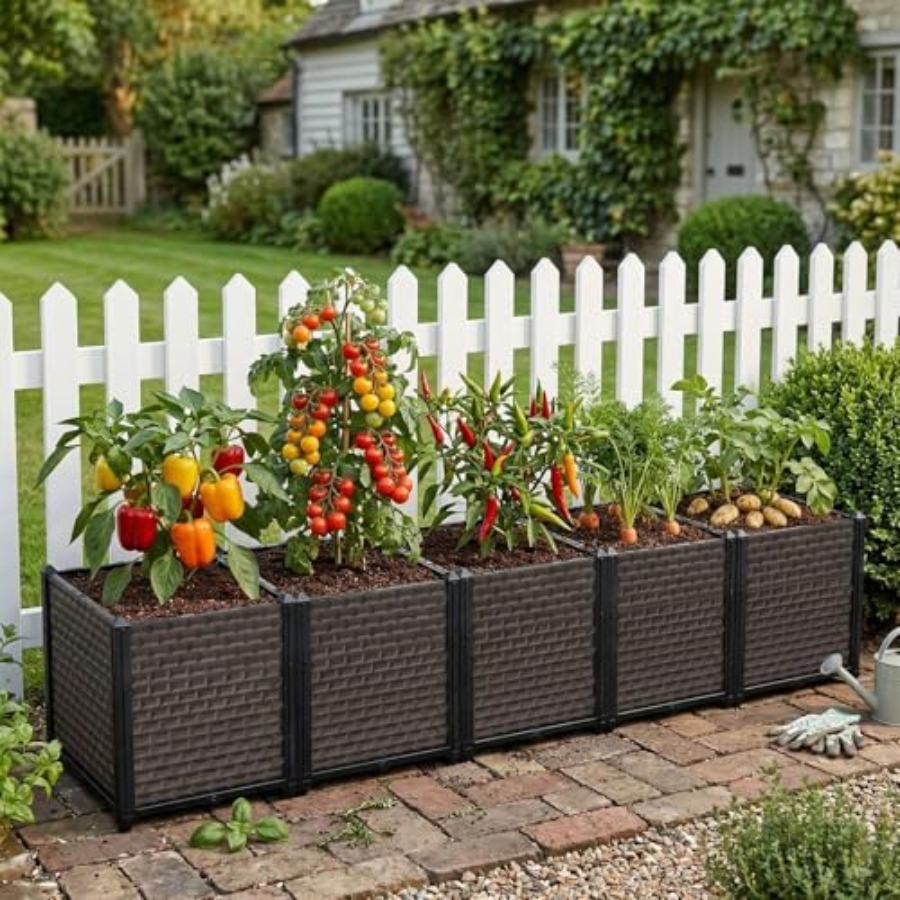 Self-Watering Planter - Caixa de plantio retangular para exterior,